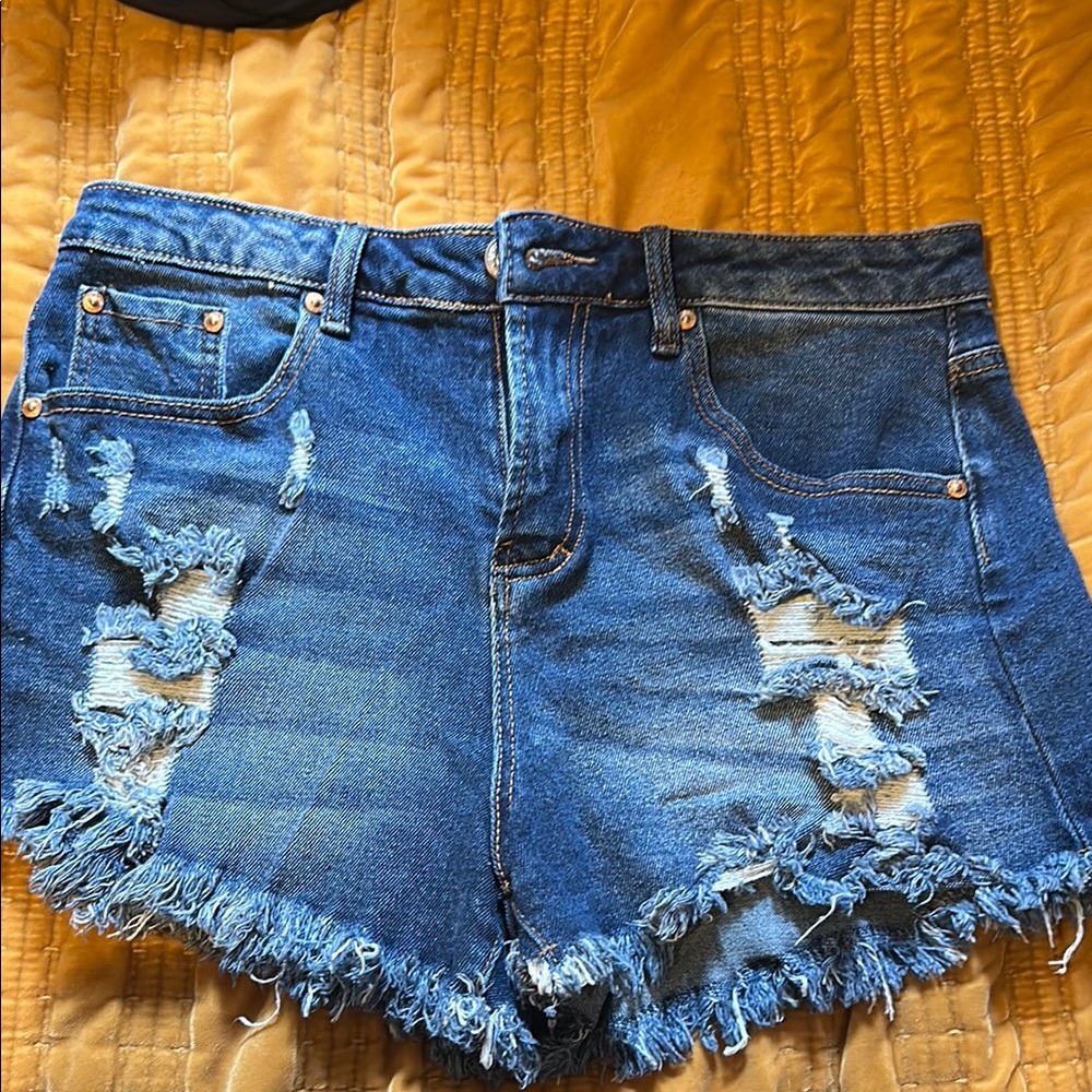 Almost Famous Blue Distressed Jean Shorts